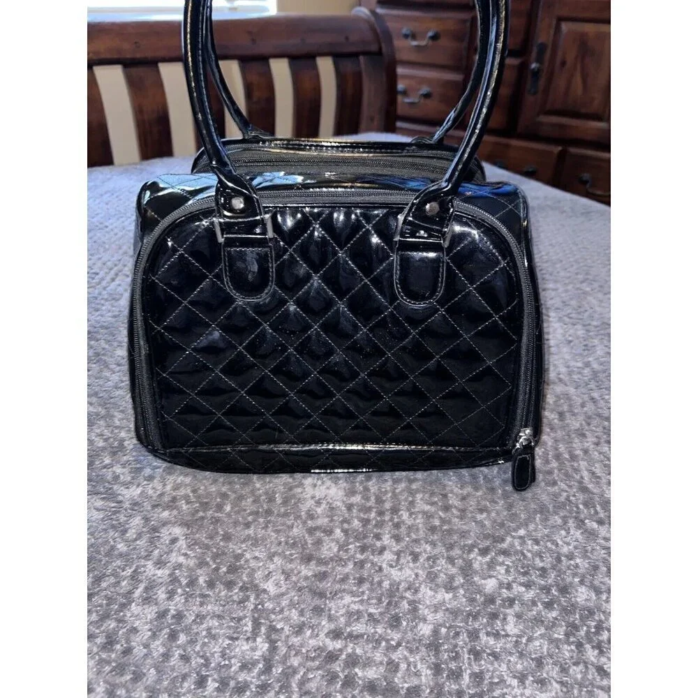 CABOODLES Black Patent Leather Carry On Makeup Bag Top Handles